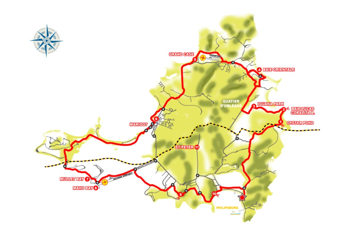 ATV Road Map - Island Tour Dutch and French side by Quad - 4 wheeler