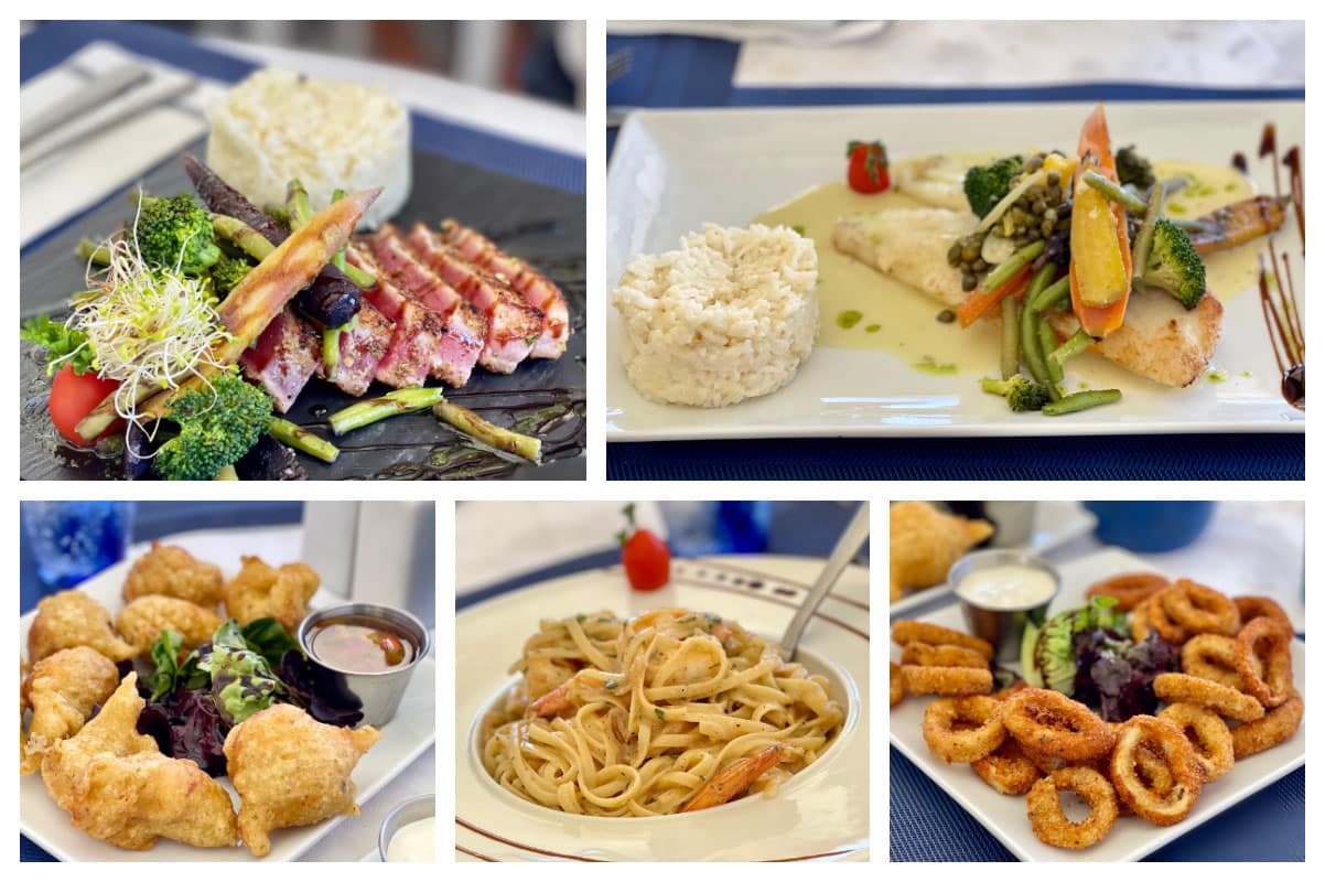 Le String Beach - Tuna Steak, Triggerfish Filet, Akra - Saltfish fritters, Seafood Pasta, Octopus rings S