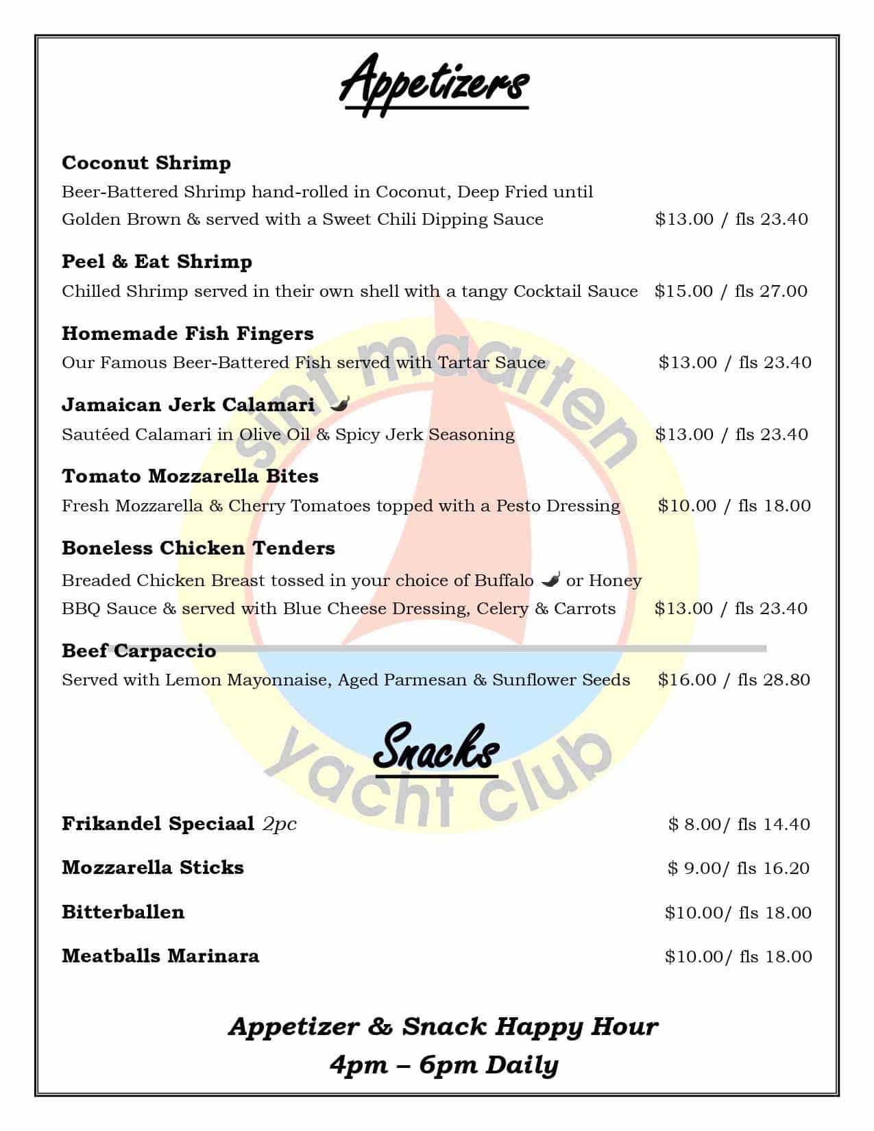 Appetizers & Snacks Menu - Sint Maarten Yacht Club