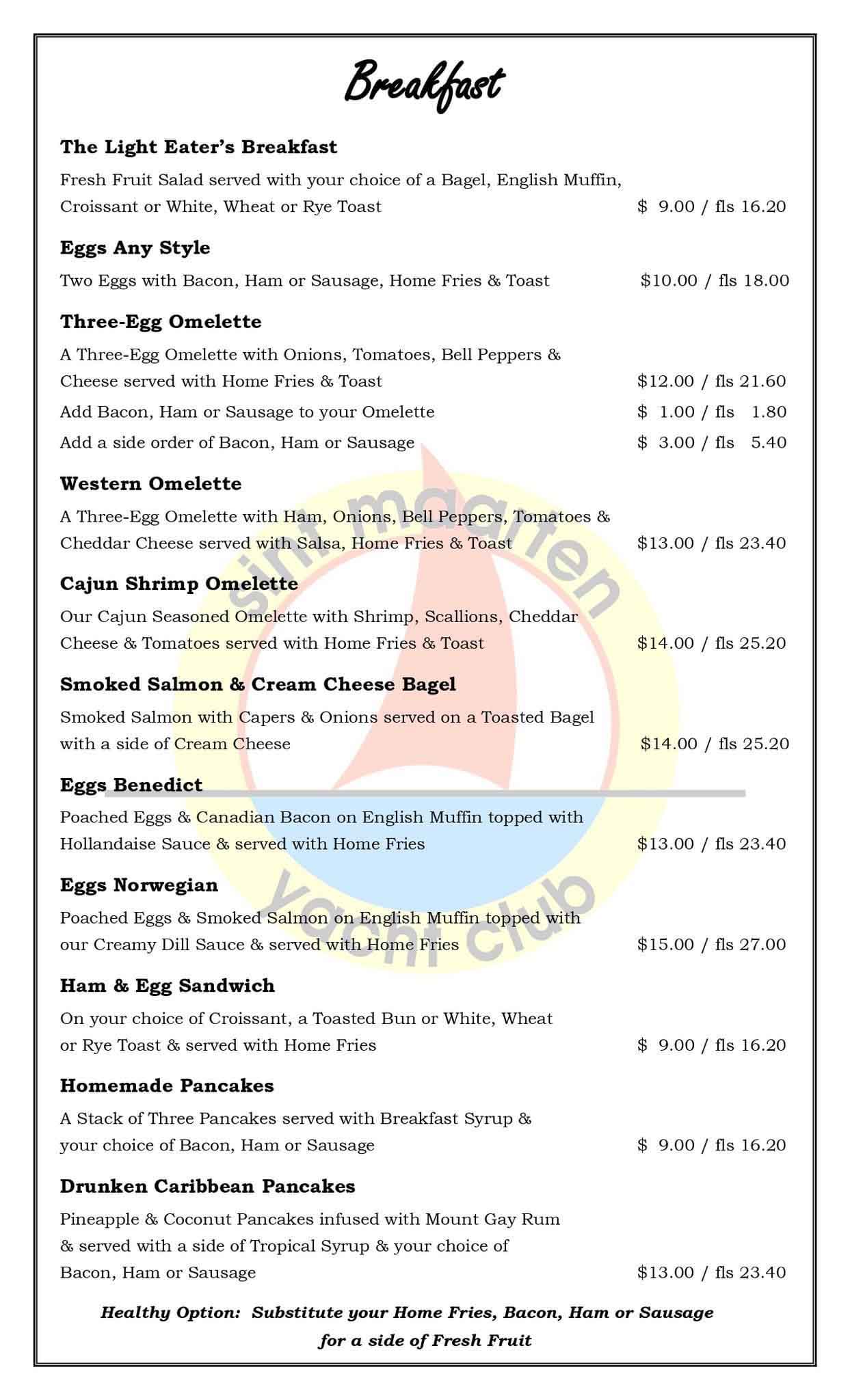 Breakfast Menu 1 - Sint Maarten Yacht Club - SMYC