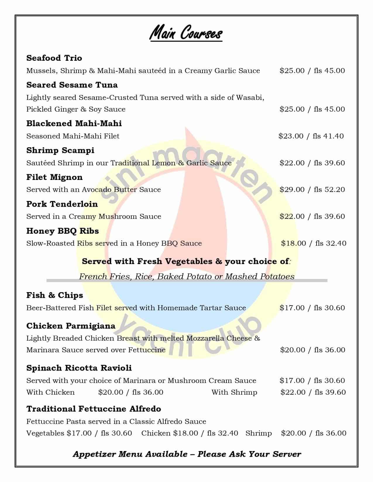 Dinner Menu - Sint Maarten Yacht Club - SMYC