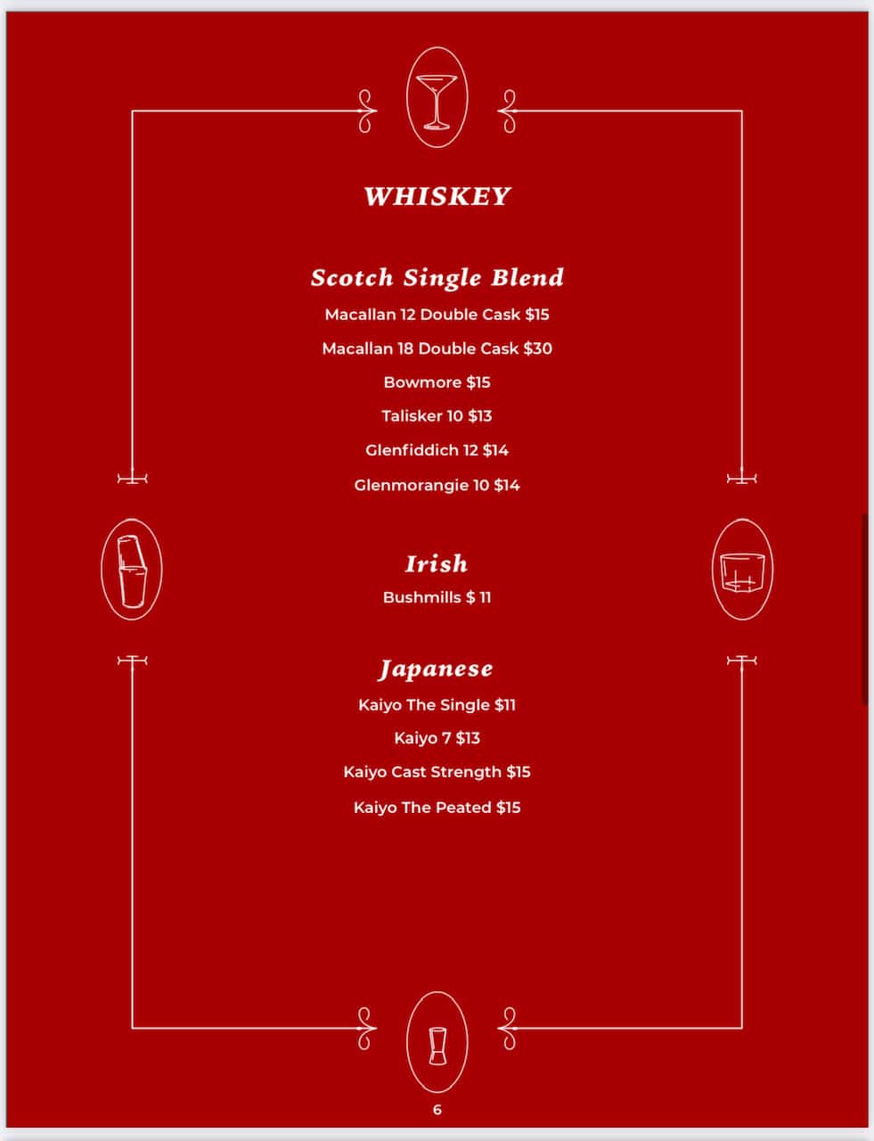 Kingsman Menu - Whiskeys 2