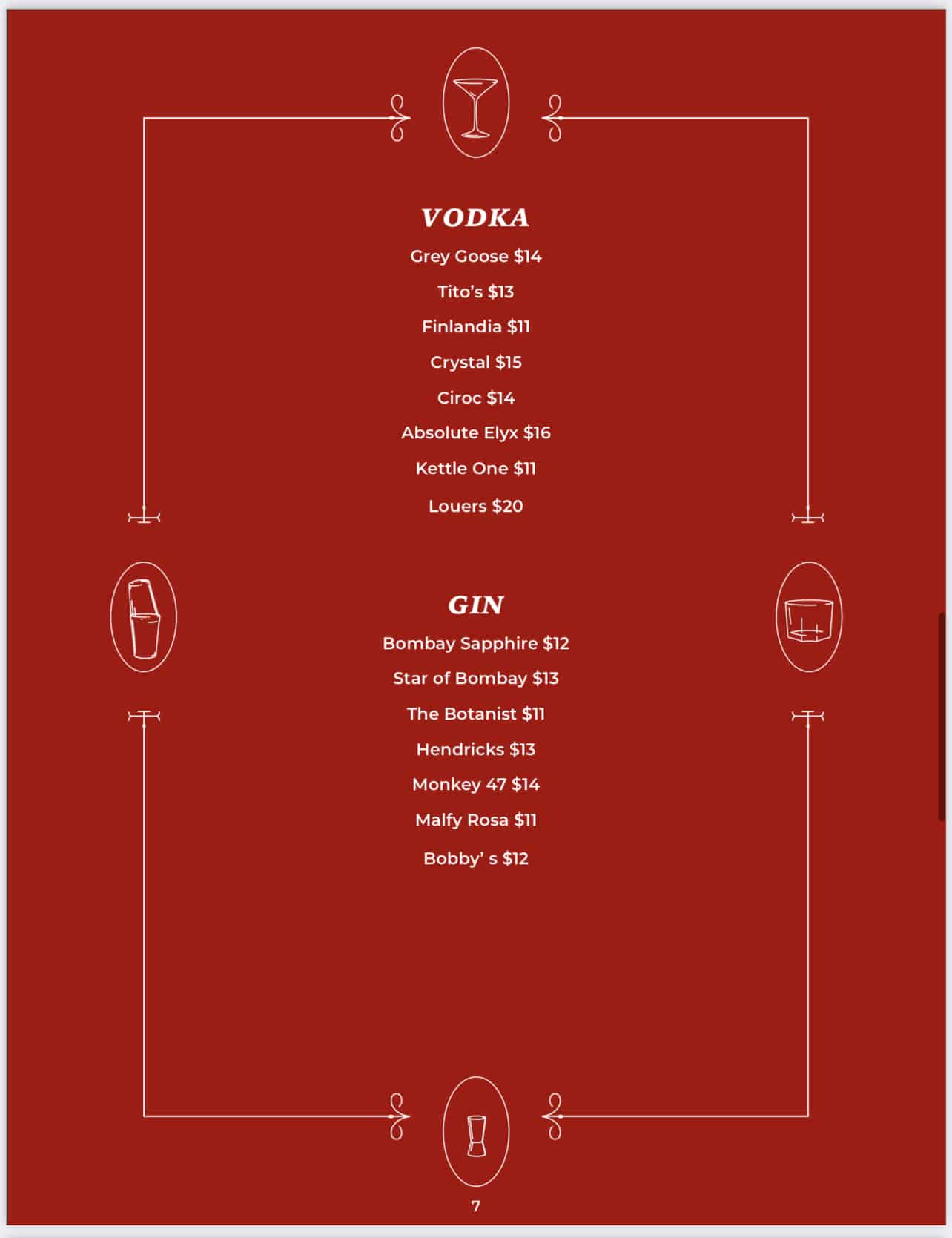 Kingsman Menu - Vodka