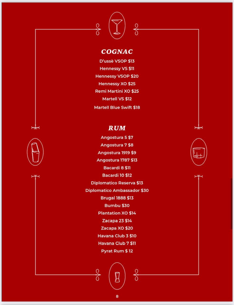 Kingsman Menu - Cognac & Rum