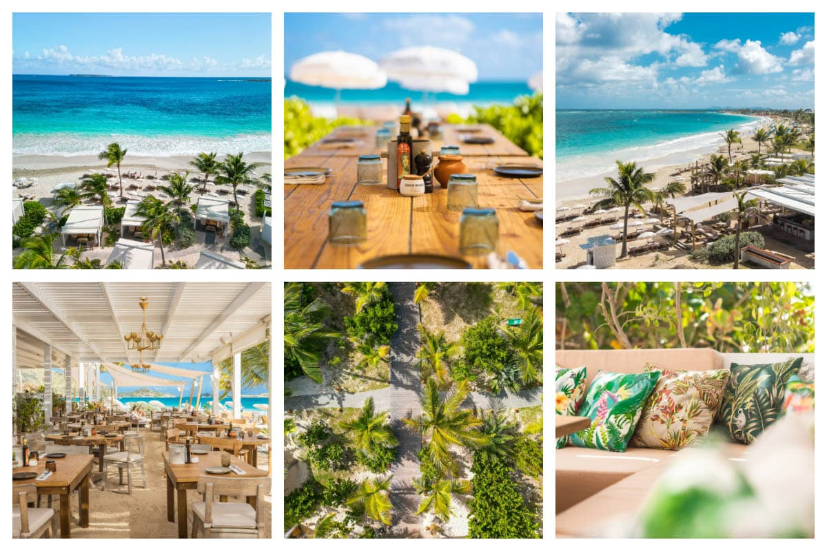 Coco Beach in Orient Bay beach escape with tropical garden, restaurant and beach chairs