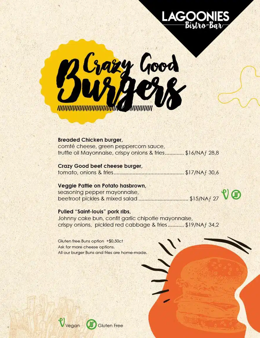 "Savor the Taste of Lagoonies' Crazy Good Burgers - Beef, Chicken, Pork, Vegan, and Gluten-Free Options Available"