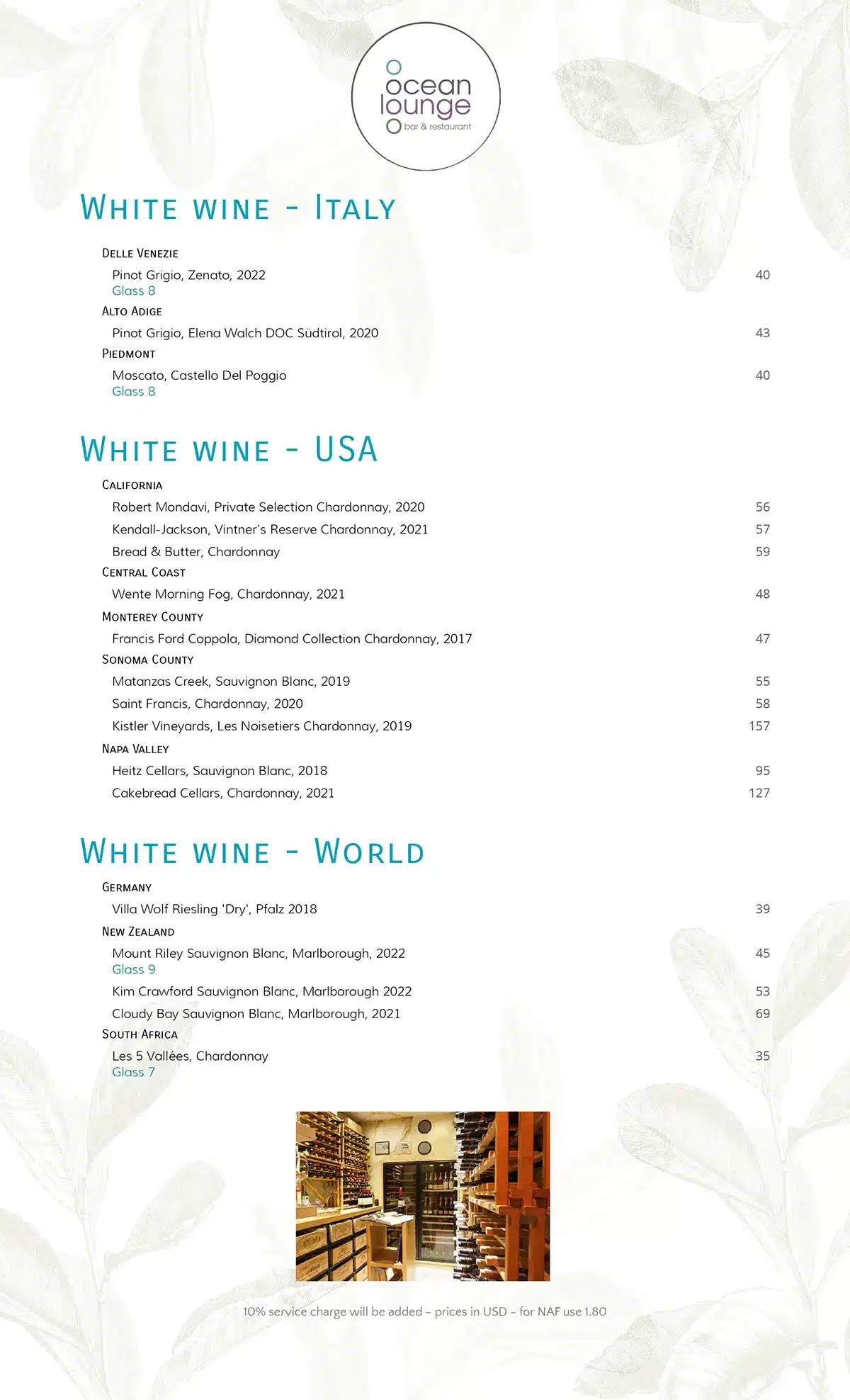 Ocean Lounge White Wine Menu Season 2023-2024-2