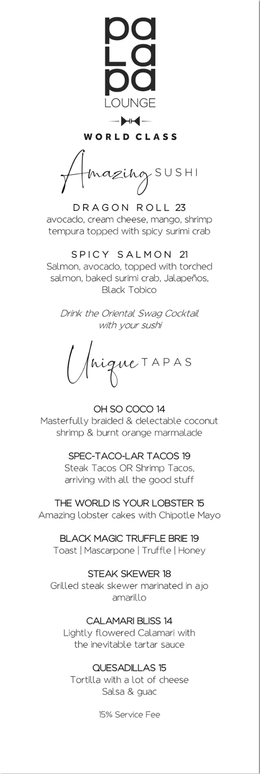 Palapa Lounge Tapas and Shareables - Share food and Drinks at World Class Bar