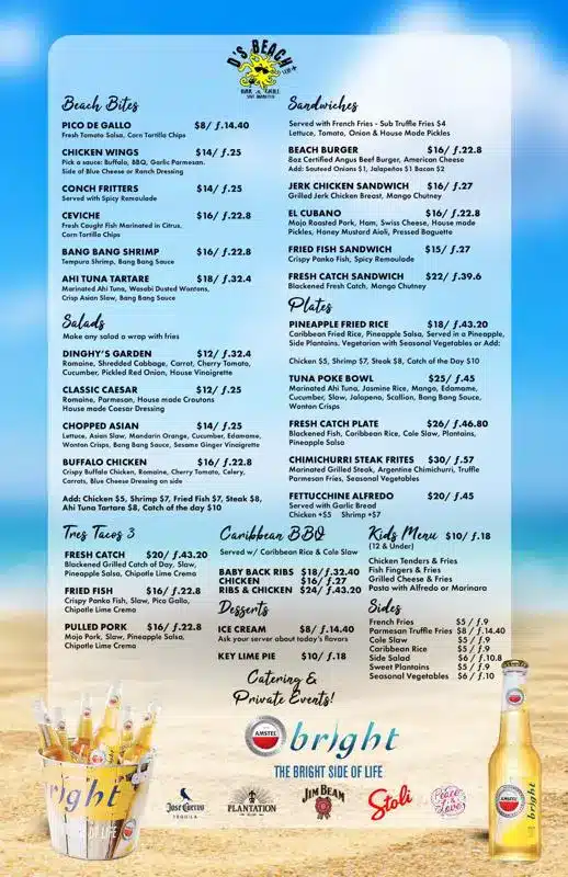 D's Beach Bar Lunch and Dinner Menu 2024