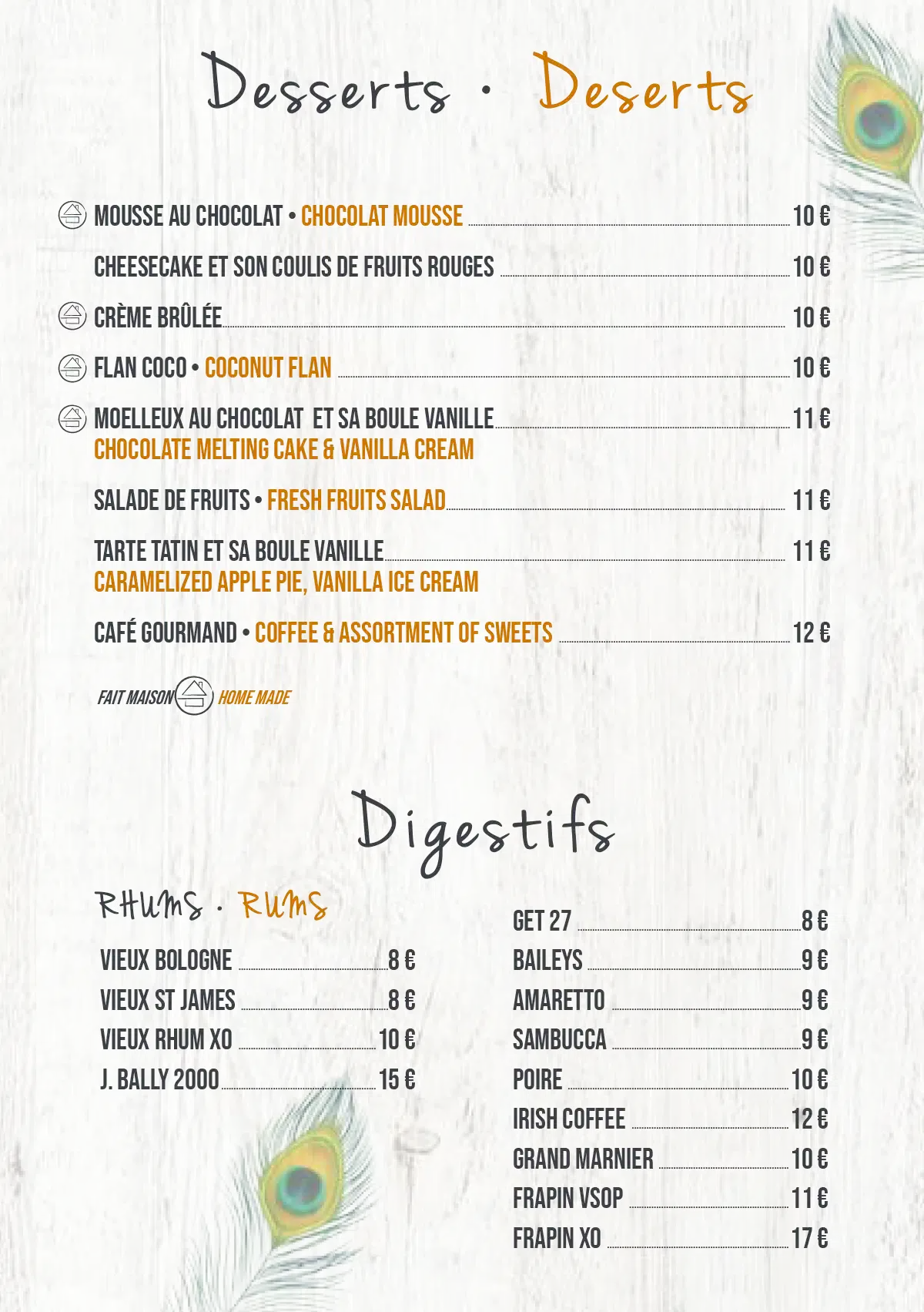 Menu Rancho del Sol 2024 - Desserts and Difestifs, After dinner drinks