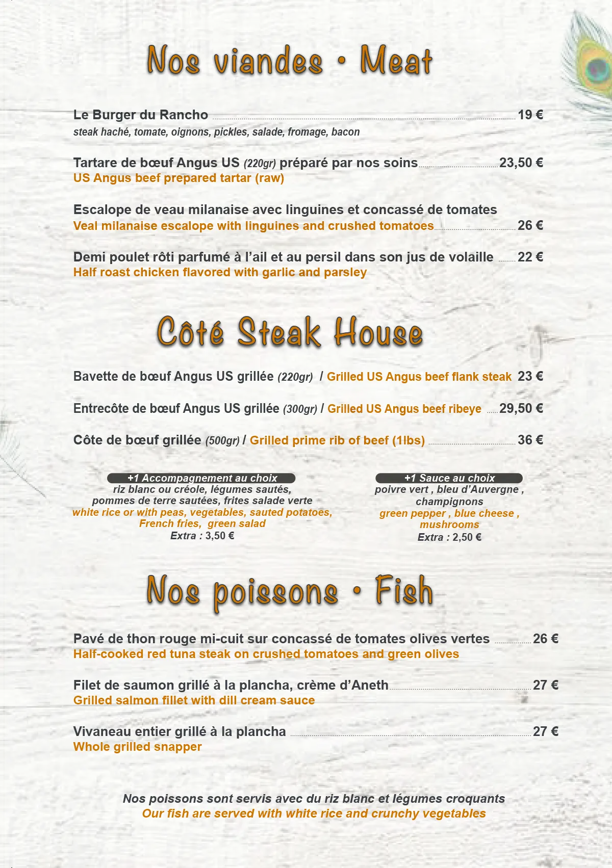 Menu Rancho del Sol 2024 - Meat Dishes, Premium Steaks and Fish