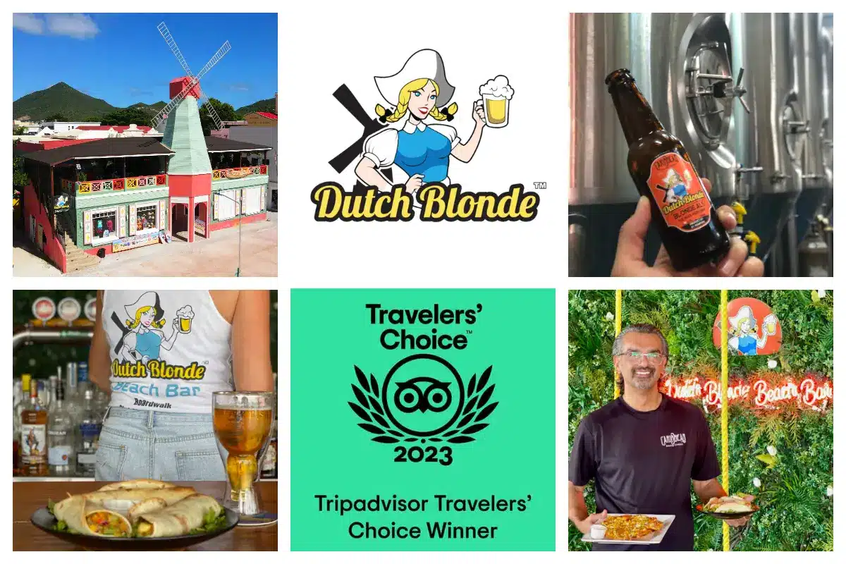 Dutch Blonde Beach Bar & Restaurant - Philipsburg, Local Beer Garden, Boardwalk, San Martin Brewery, SXM Beer, Dutch Windmill